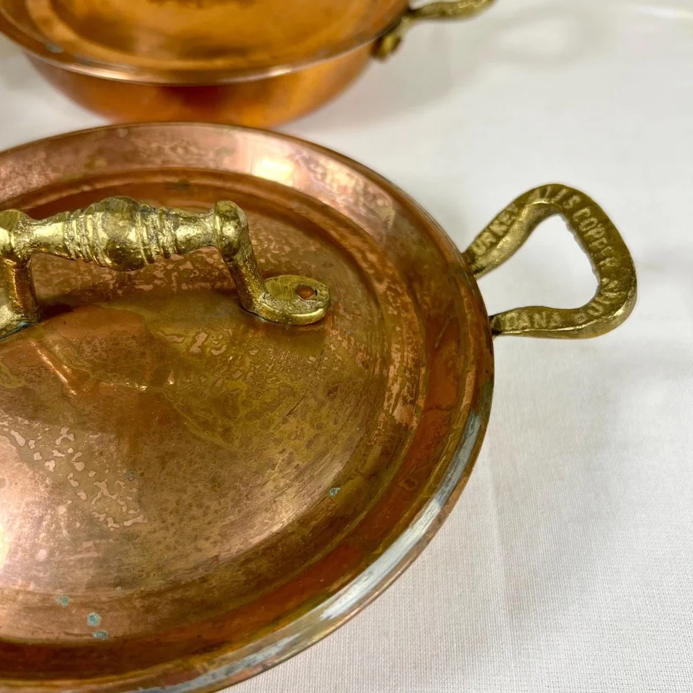 Old Vintage Copper Pans Skillets with Brass Handles